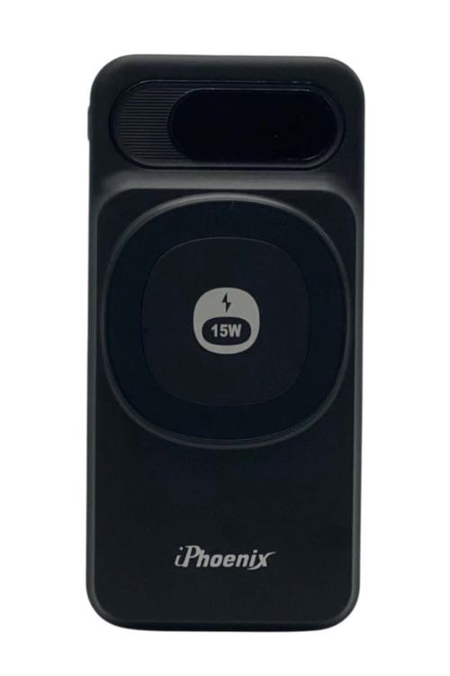 iPhoenix 10,000mAh Fast Charging Wireless Power Bank with Built-In Charging Cables Black IP80